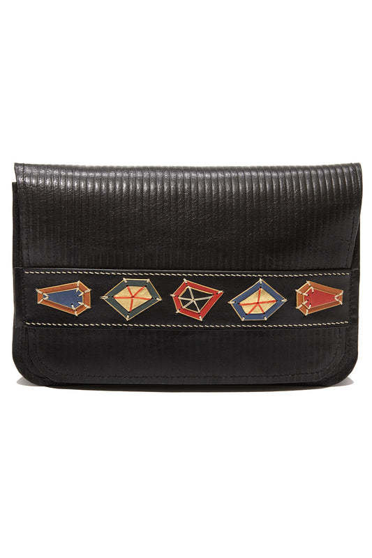 'True Gems' Black Embossed Leather Bag