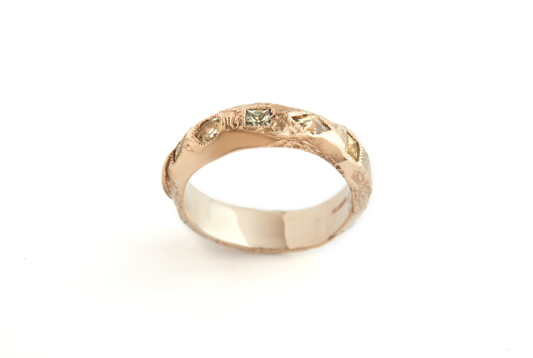 White Gold Green Sapphire Treasure Wedding Band