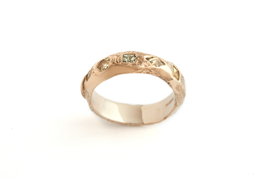 White Gold Green Sapphire Treasure Wedding Band