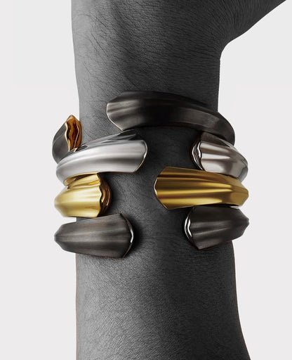 Silver Kiss Bangle with Garnets