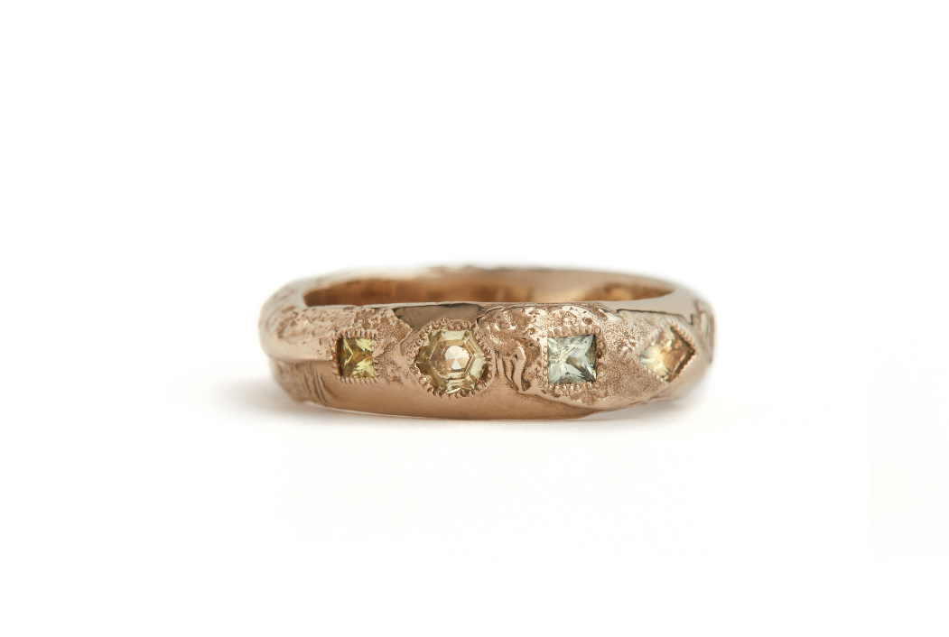 White Gold Green Sapphire Treasure Wedding Band