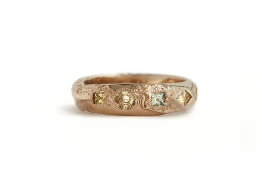 White Gold Green Sapphire Treasure Wedding Band