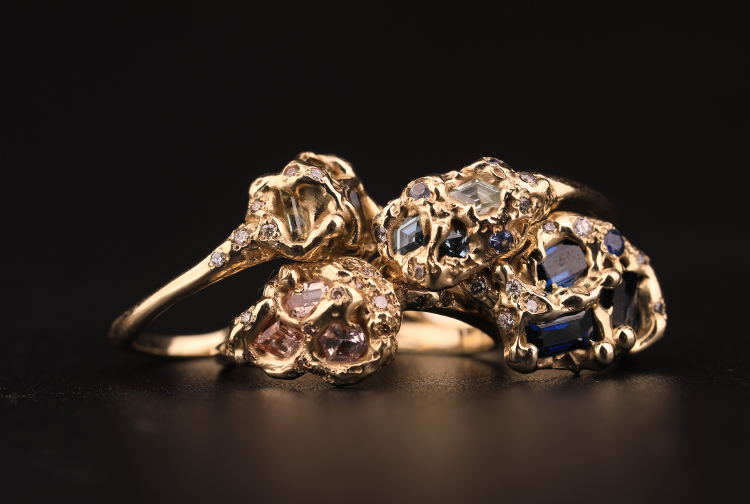 Forest Green Sapphire & Diamond Sunken Treasure Ring