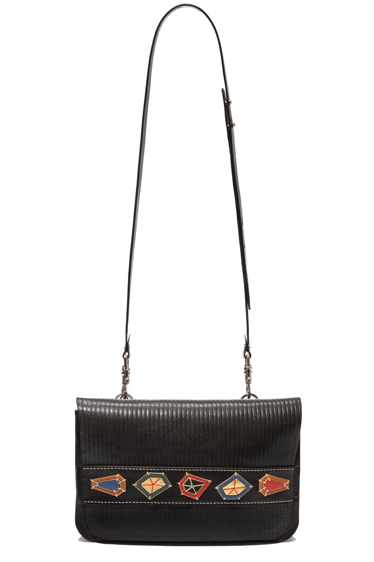 'True Gems' Black Embossed Leather Bag