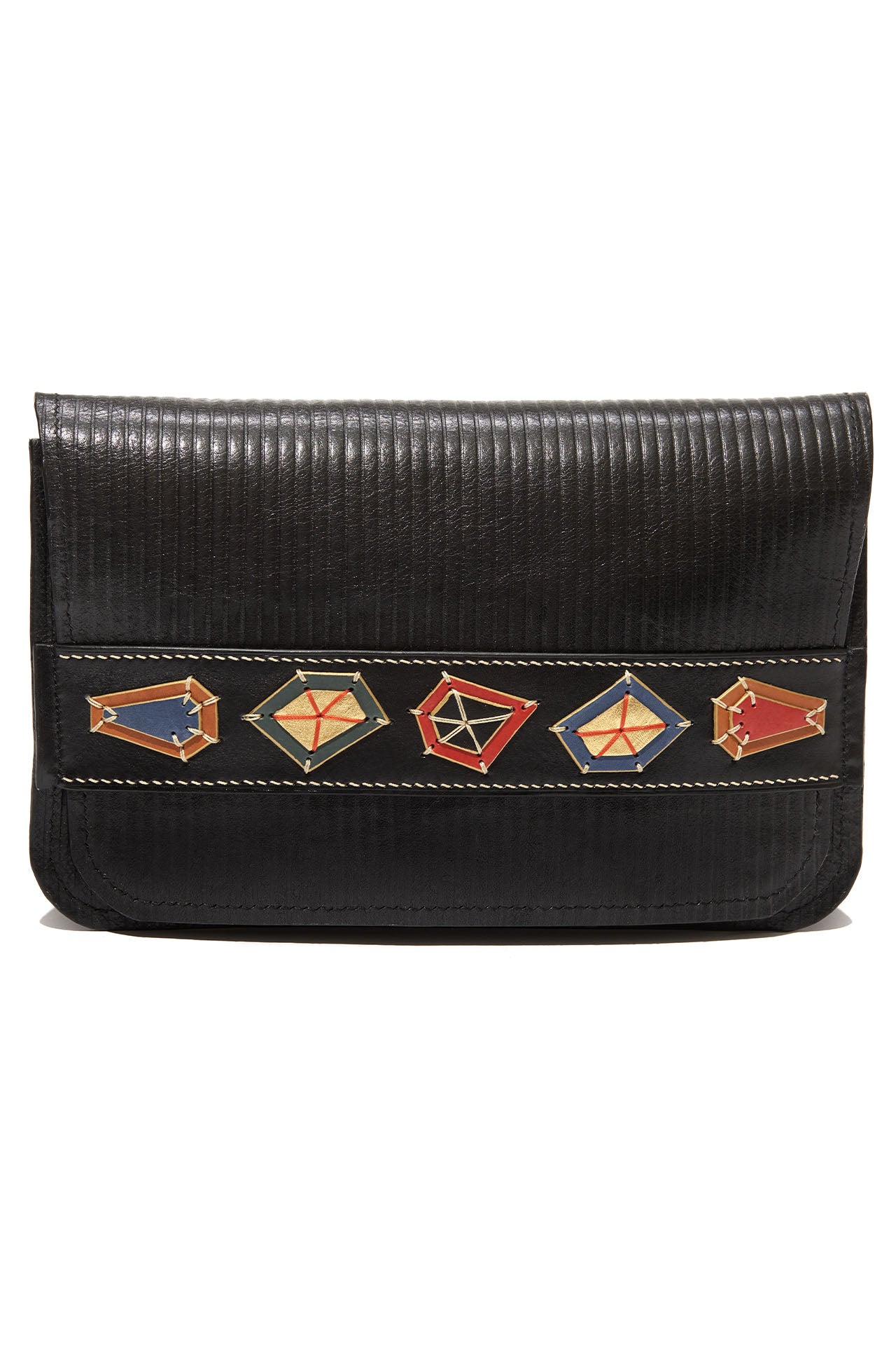 'True Gems' Black Embossed Leather Bag