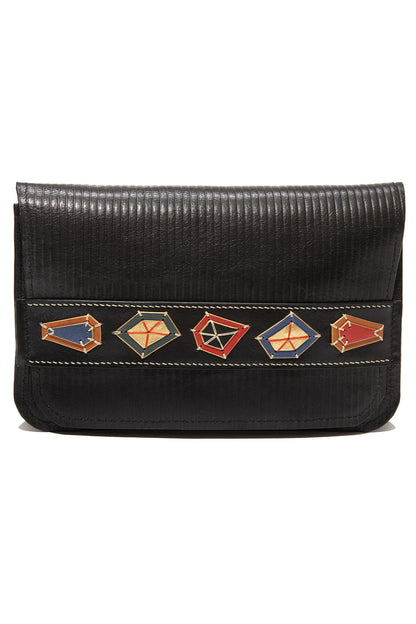 'True Gems' Black Embossed Leather Bag