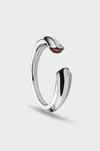 Silver Kiss Bangle with Garnets