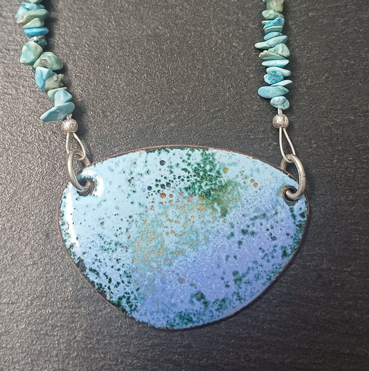 Blue Mediterranean Pendant with turquoise chips