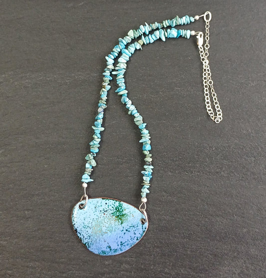 Blue Mediterranean Pendant with turquoise chips