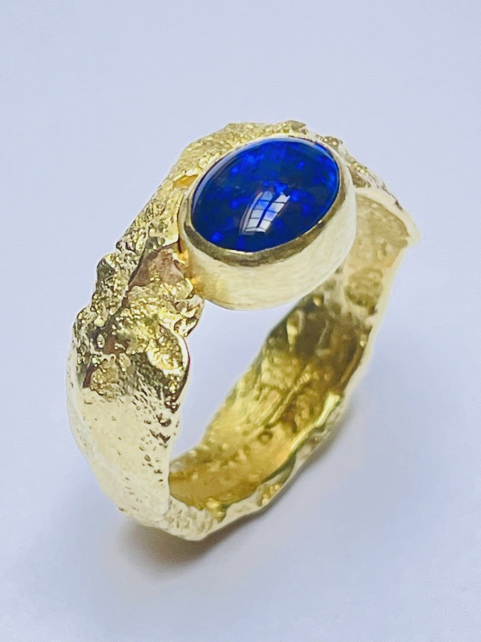 Freeform Ring with Blue Opal in Setting