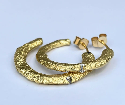 Freeform Loop Earrings with Diamonds