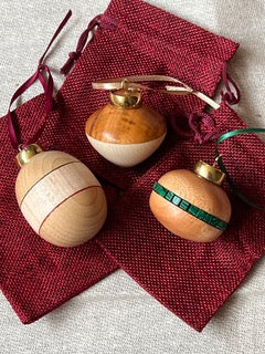 Three Hand-Turned Wood Christmas Baubles (Set 1)