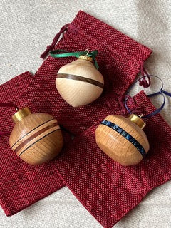 Three Hand-Turned Wood Christmas Baubles (Set 2)